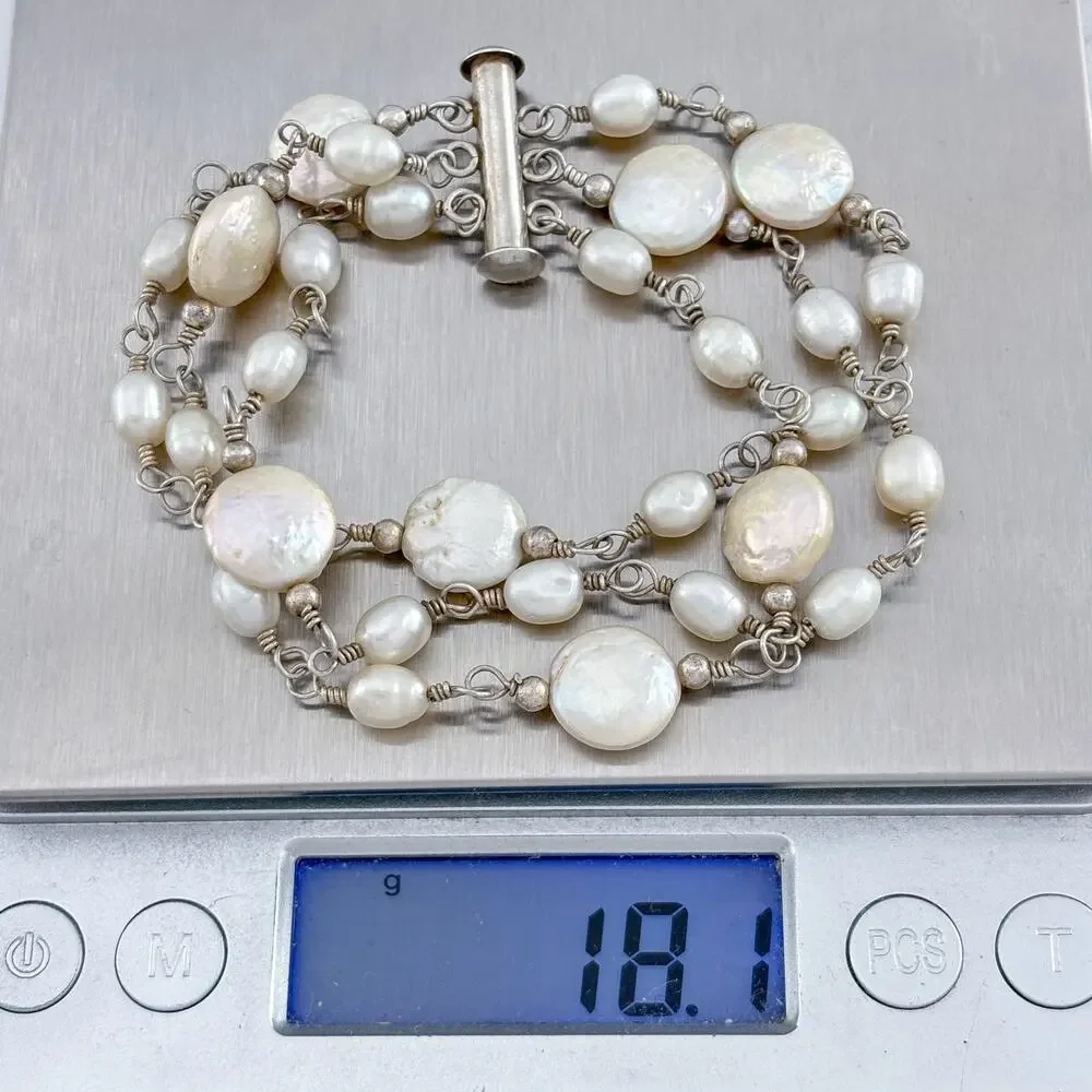 Vintage Sterling Silver 925 Freshwater Pearl Bracelet 7